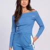 Geribbelde off shoulder top