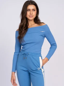 Geribbelde off shoulder top