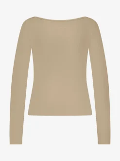 Geribbelde top met boothals en NIKKIE logo aan zijkant