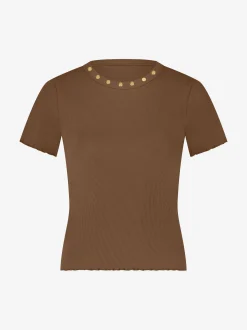 Geribbelde top met gerafelde mouwen en studs