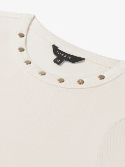 Geribbelde top met gerafelde mouwen en studs