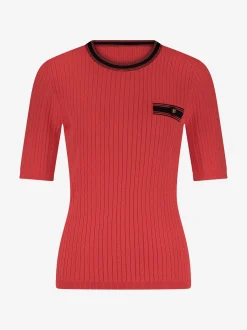 Geribbelde top met gevlochten en gestreepte details