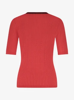 Geribbelde top met gevlochten en gestreepte details