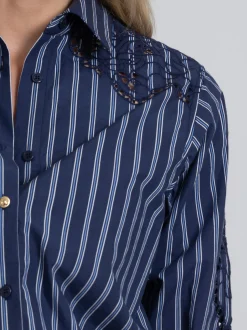 Gestreepte blouse met kanten cut-out details