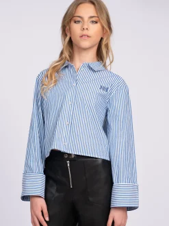 Gestreepte korte blouse met omslagmouwen