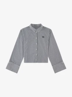 Gestreepte korte blouse met omslagmouwen