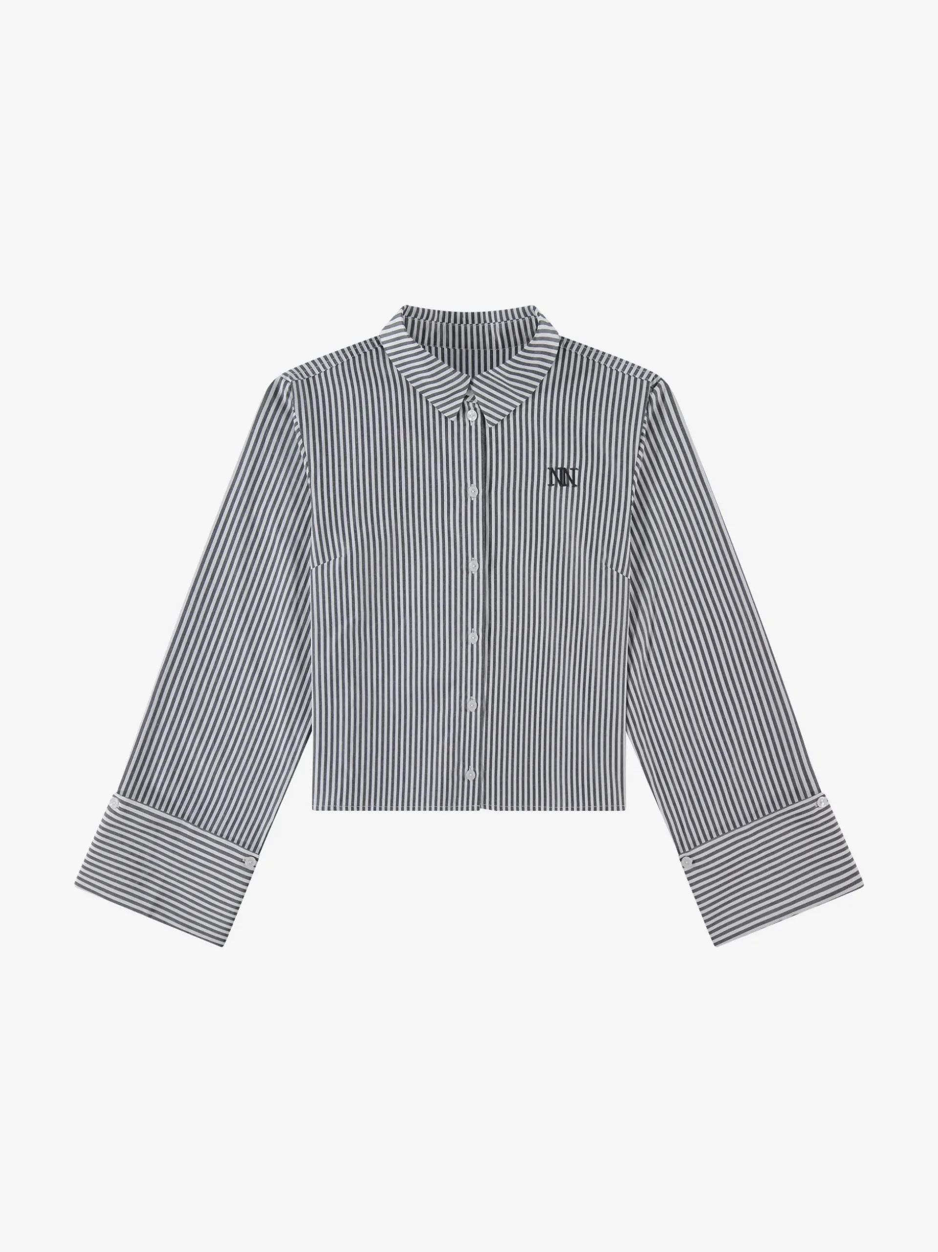 Gestreepte korte blouse met omslagmouwen