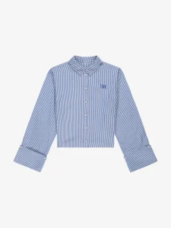 Gestreepte korte blouse met omslagmouwen