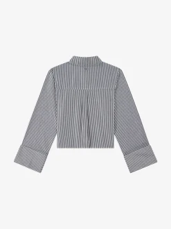 Gestreepte korte blouse met omslagmouwen
