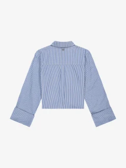 Gestreepte korte blouse met omslagmouwen