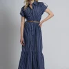 Gestreepte maxi jurk met kanten cut-out details