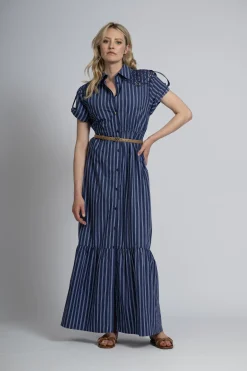 Gestreepte maxi jurk met kanten cut-out details
