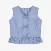 Gestreepte top met ruches en strikdetails