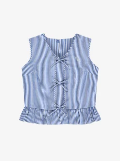 Gestreepte top met ruches en strikdetails