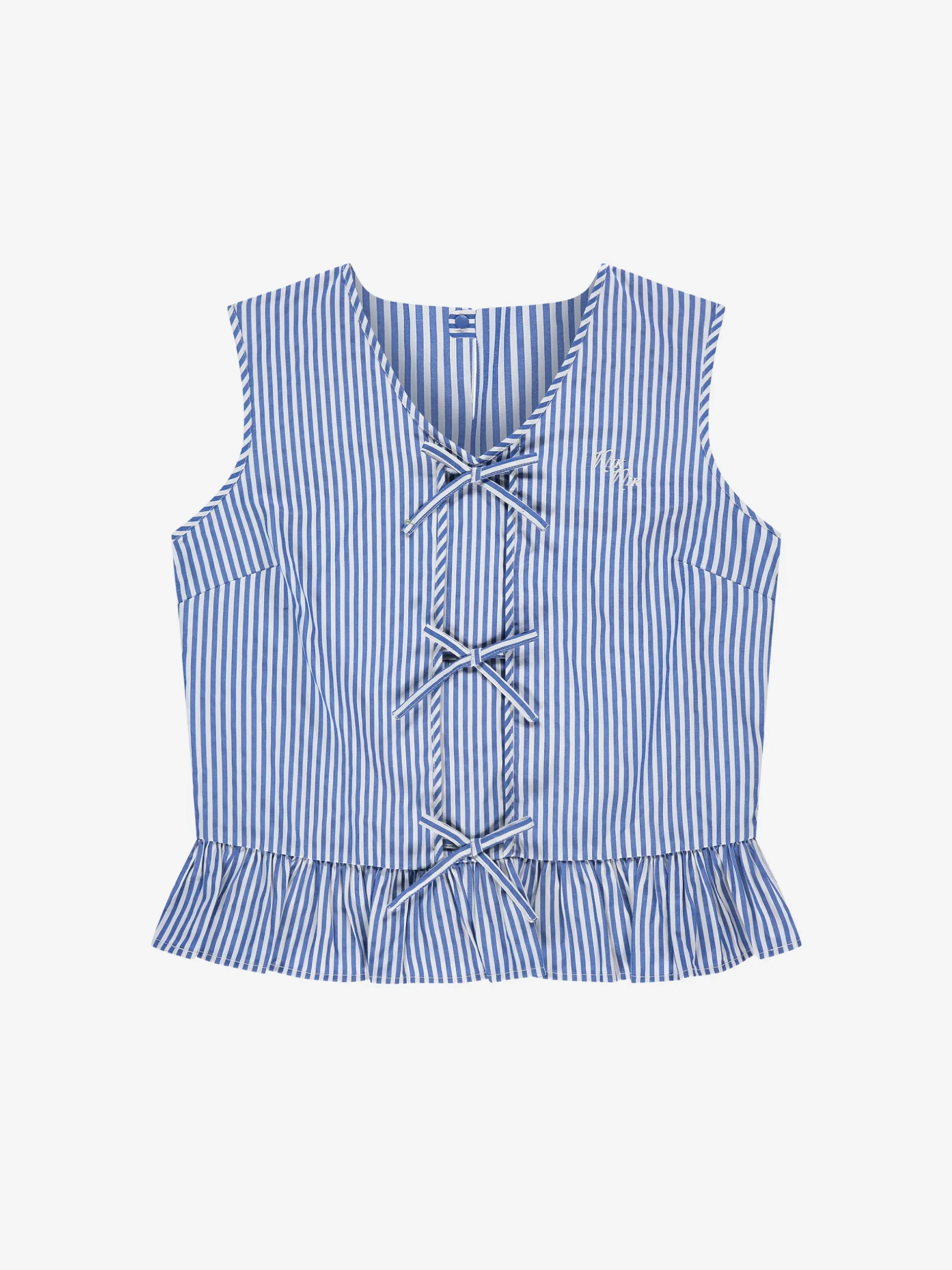 Gestreepte top met ruches en strikdetails