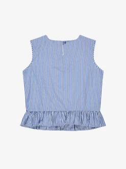 Gestreepte top met ruches en strikdetails