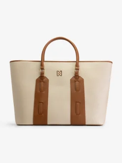 Grote shopper van canvas en imitatieleer met N-logo