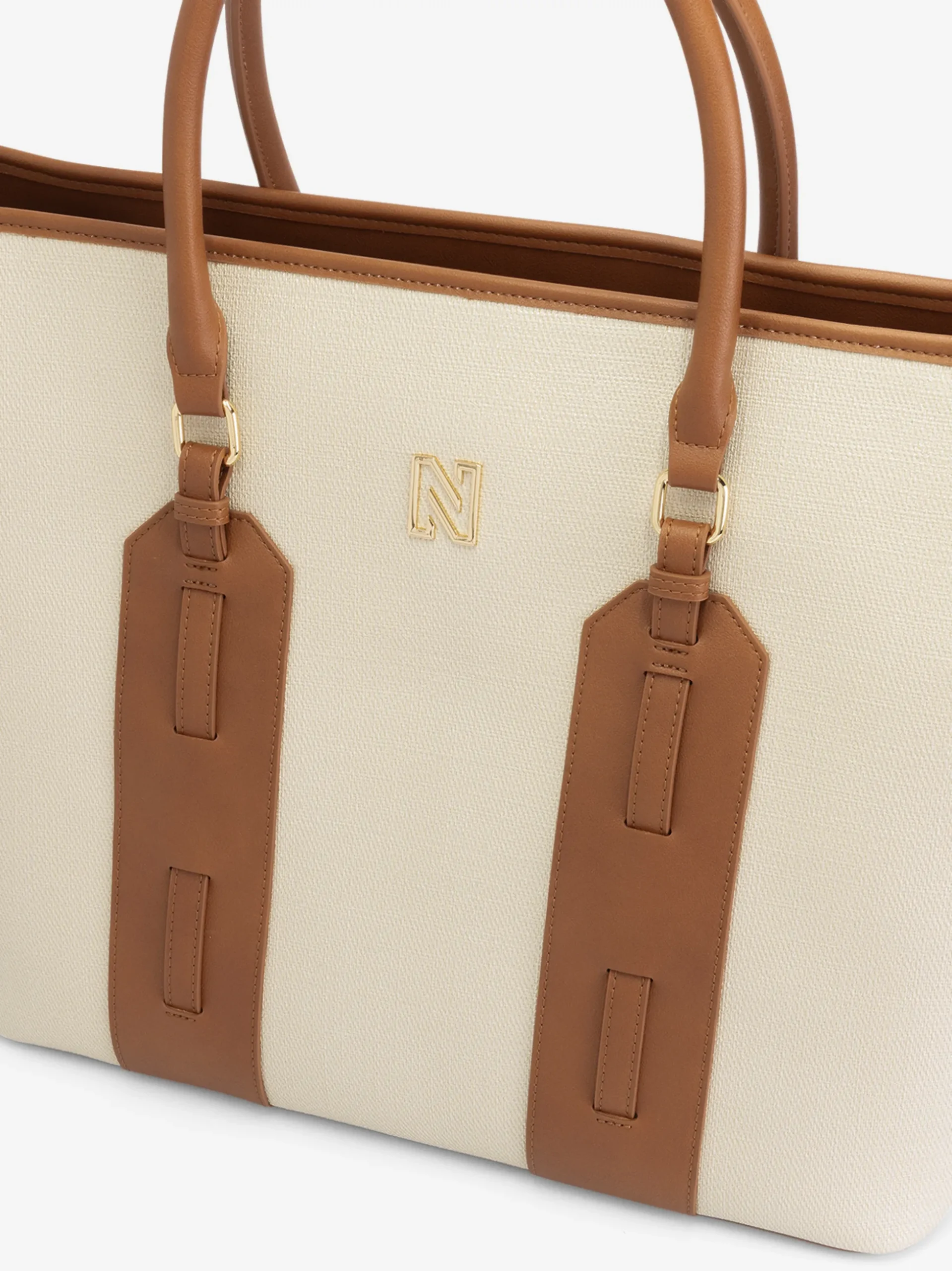 Grote shopper van canvas en imitatieleer met N-logo