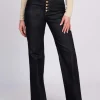 Jeans met rechte pijpen en rij knopen