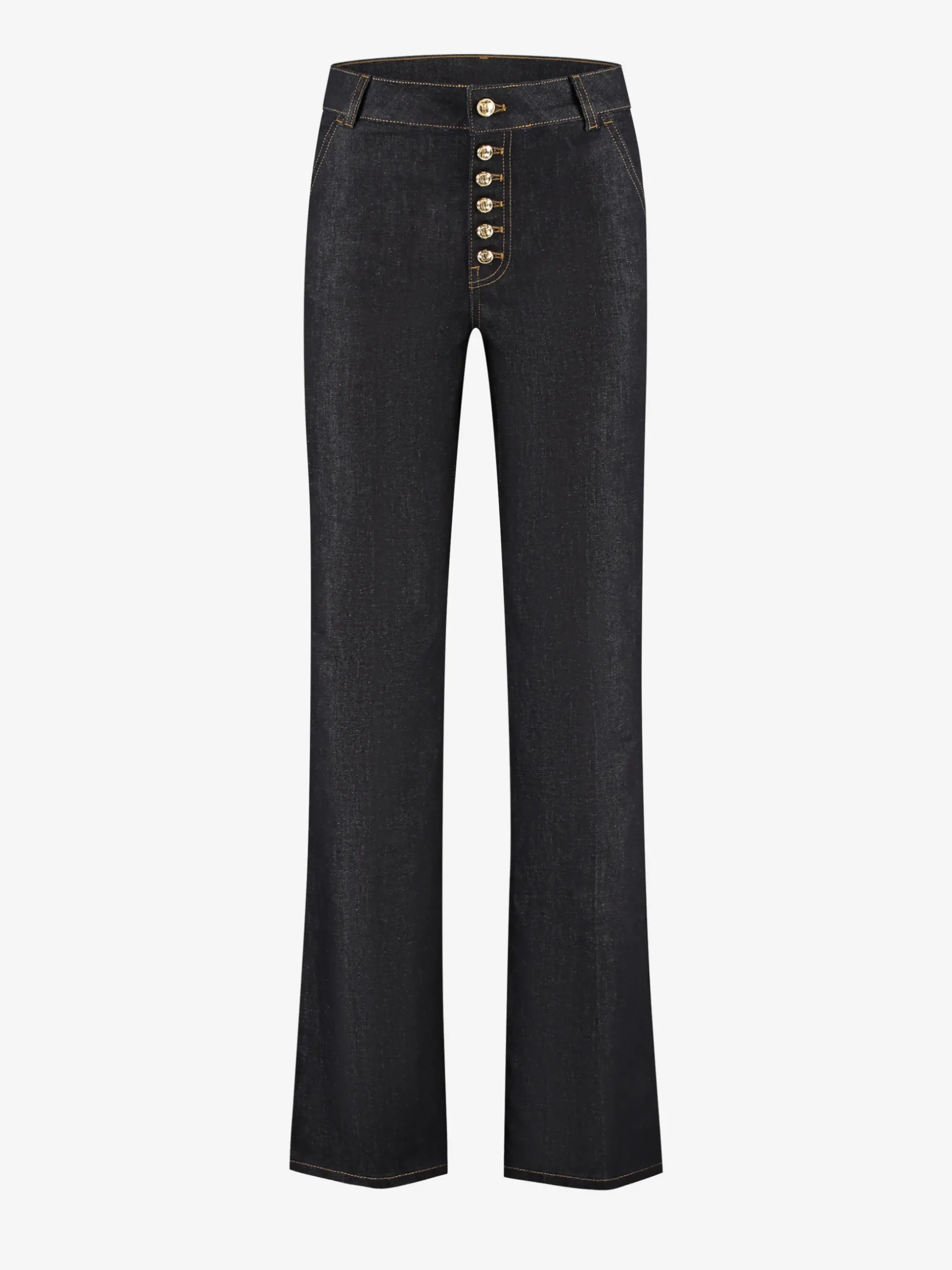 Jeans met rechte pijpen en rij knopen