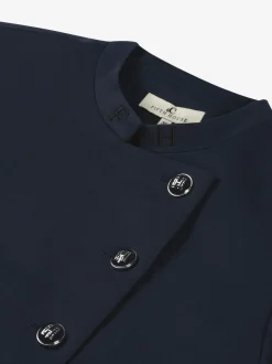 Jurk met asymmetrische knoopsluiting en uitlopende mouwen