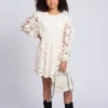 Jurk met geborduurde bloemen en mesh ballonmouwen