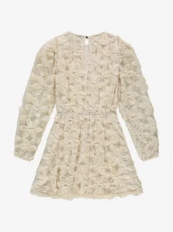 Jurk met geborduurde bloemen en mesh ballonmouwen