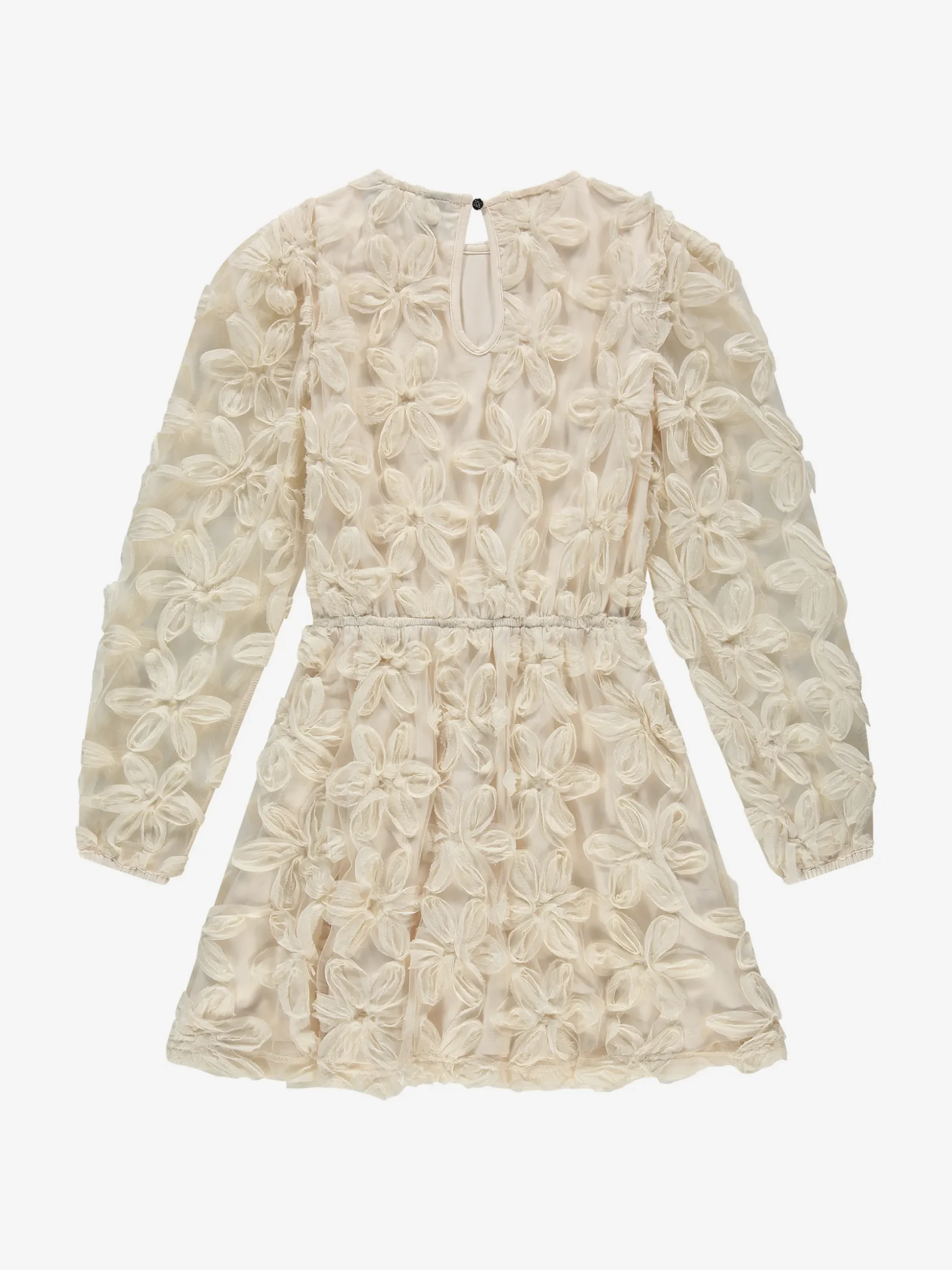 Jurk met geborduurde bloemen en mesh ballonmouwen
