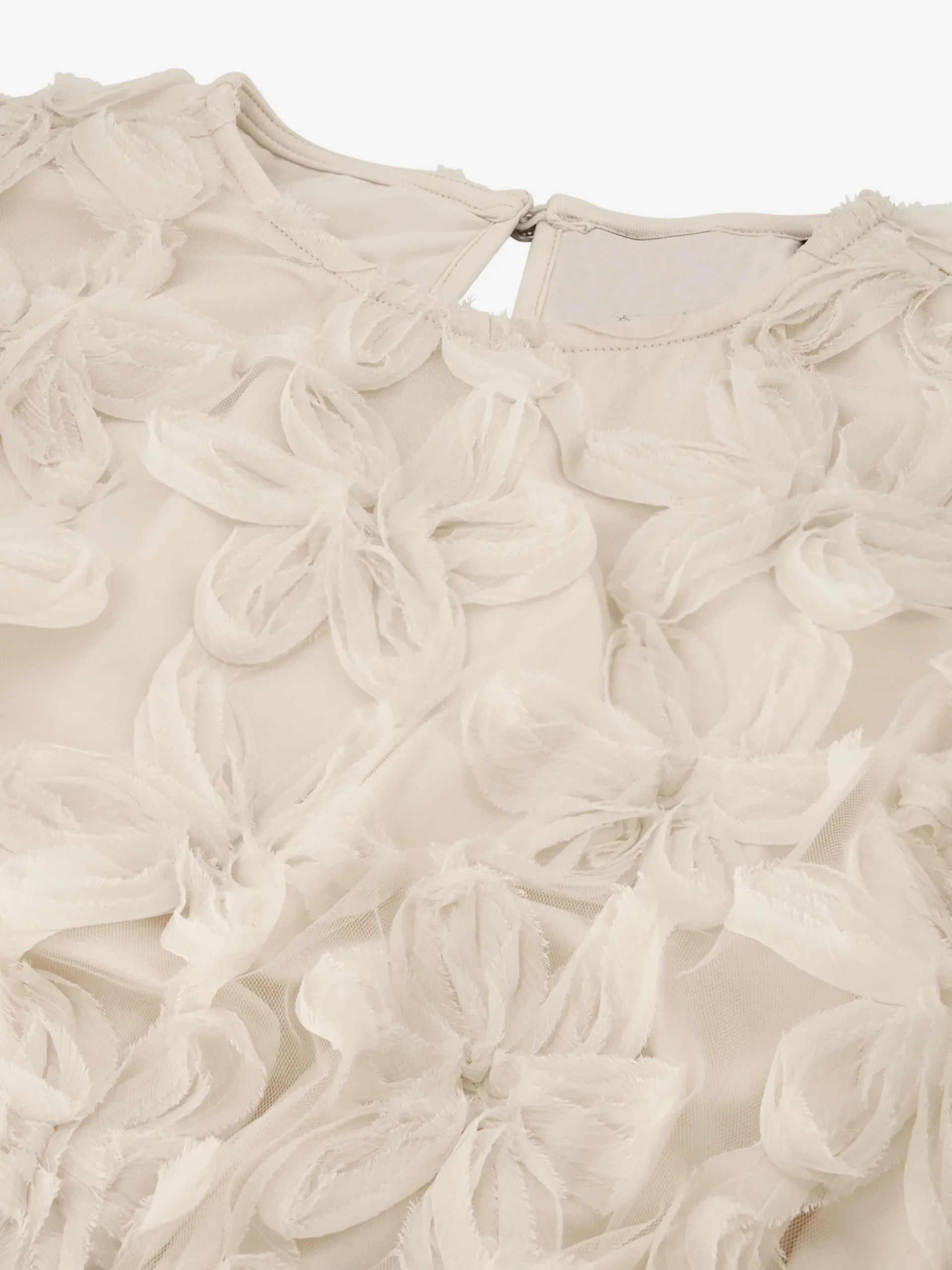 Jurk met geborduurde bloemen en mesh ballonmouwen