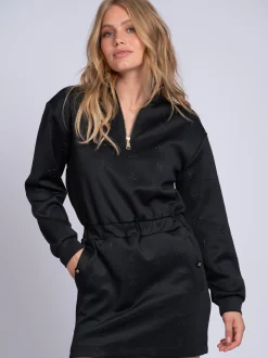 Jurk met logo patroon en elastische tailleband