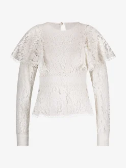 Kanten blouse met lusjes en een cape sleeve