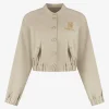 Kort denim bomberjack met logo en N-knopen