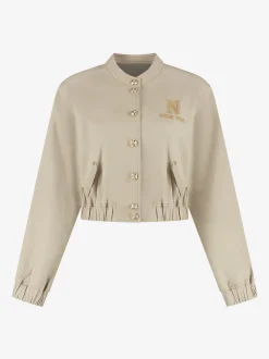 Kort denim bomberjack met logo en N-knopen
