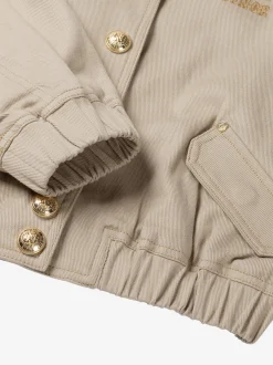 Kort denim bomberjack met logo en N-knopen
