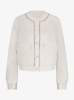 Kort tweed jack met N-knopen en glimmende biezen