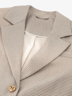 Korte blazer met pied-de-poule patroon en strass steentjes