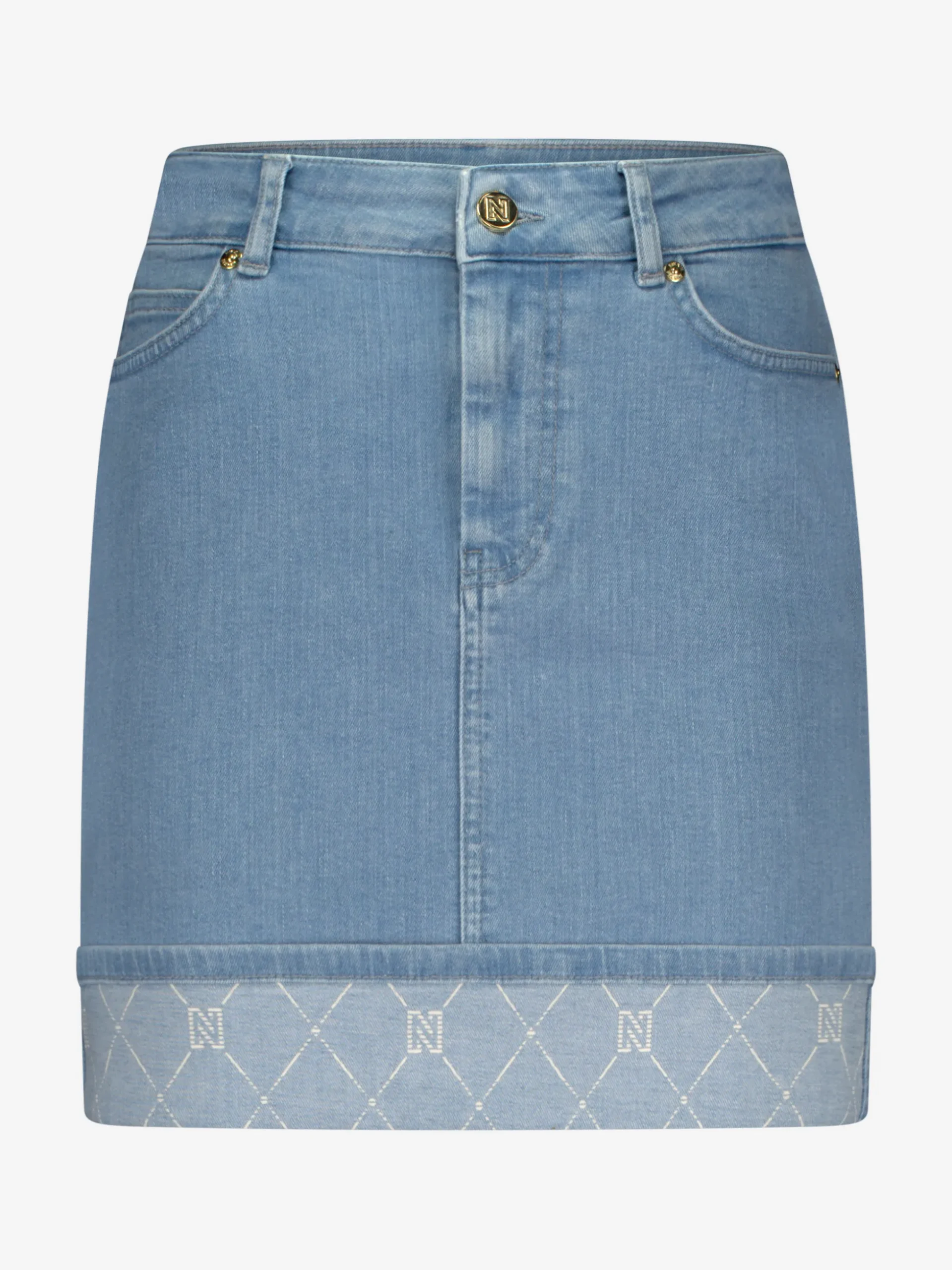 Korte denim rok met omslagrand