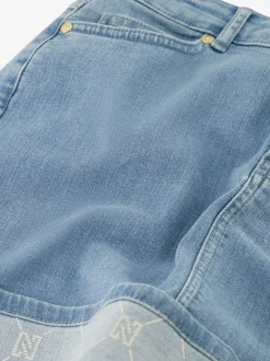 Korte denim rok met omslagrand