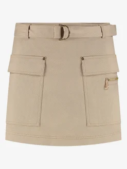 Korte denim skort met riem en klepzakken