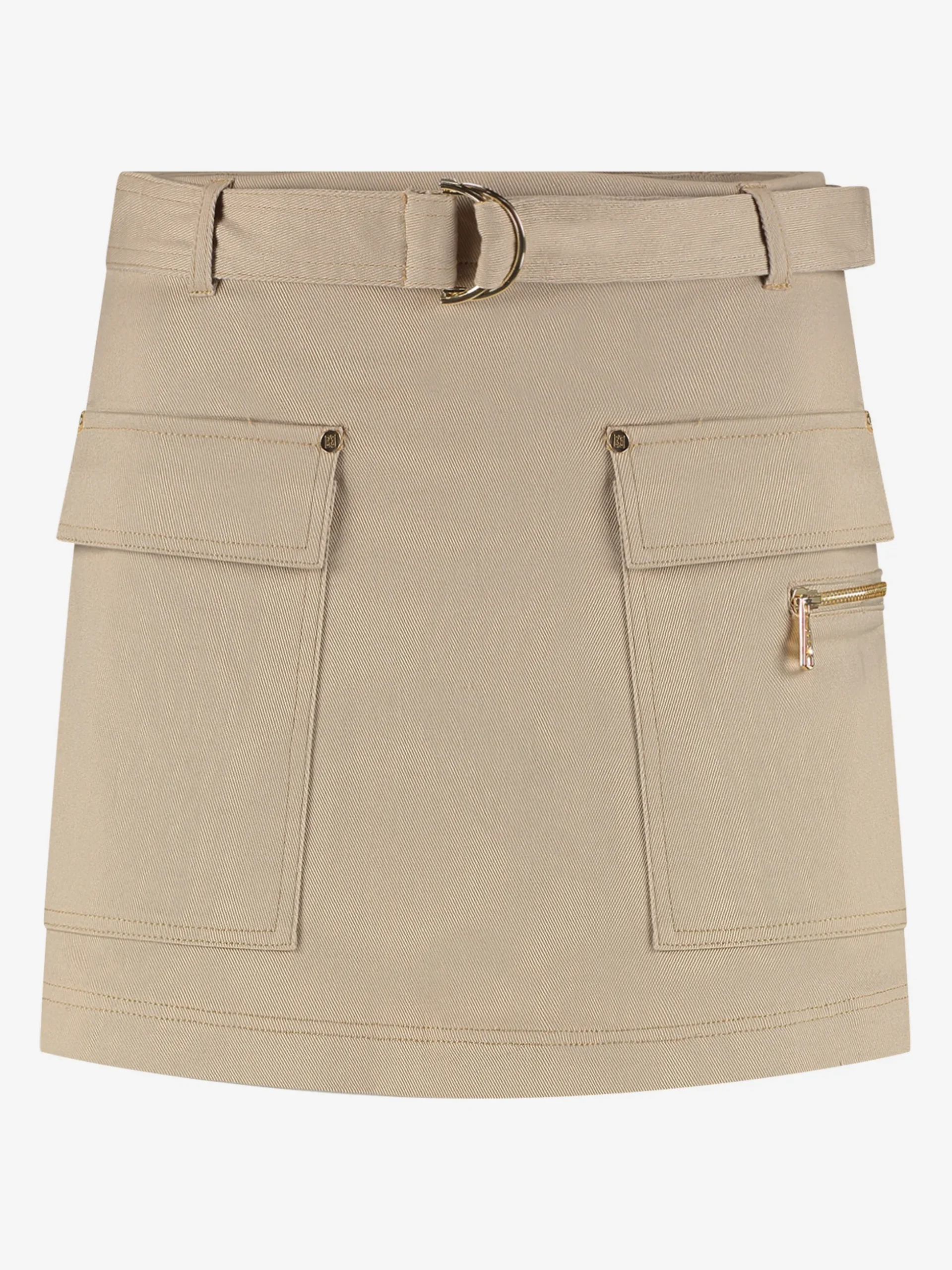 Korte denim skort met riem en klepzakken
