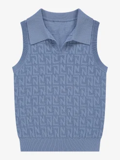 Korte opengebreide top met N&N logo patroon