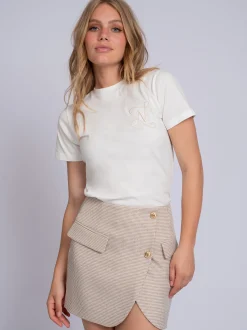 Korte rok met pied-de-poule patroon en strass steentjes