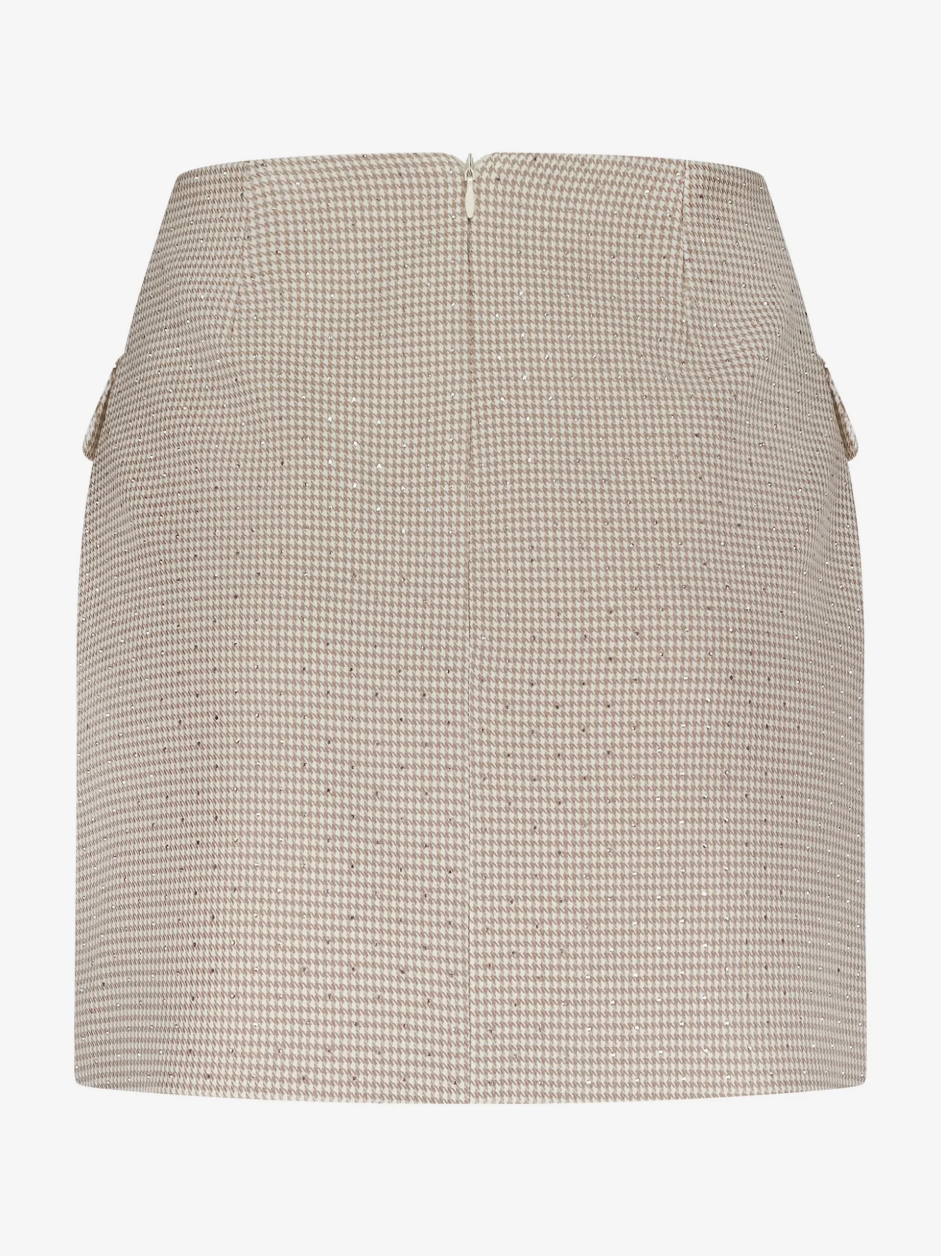 Korte rok met pied-de-poule patroon en strass steentjes
