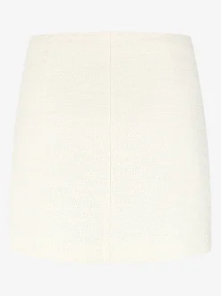 Korte tweed rok met N-knopen en glimmende biezen
