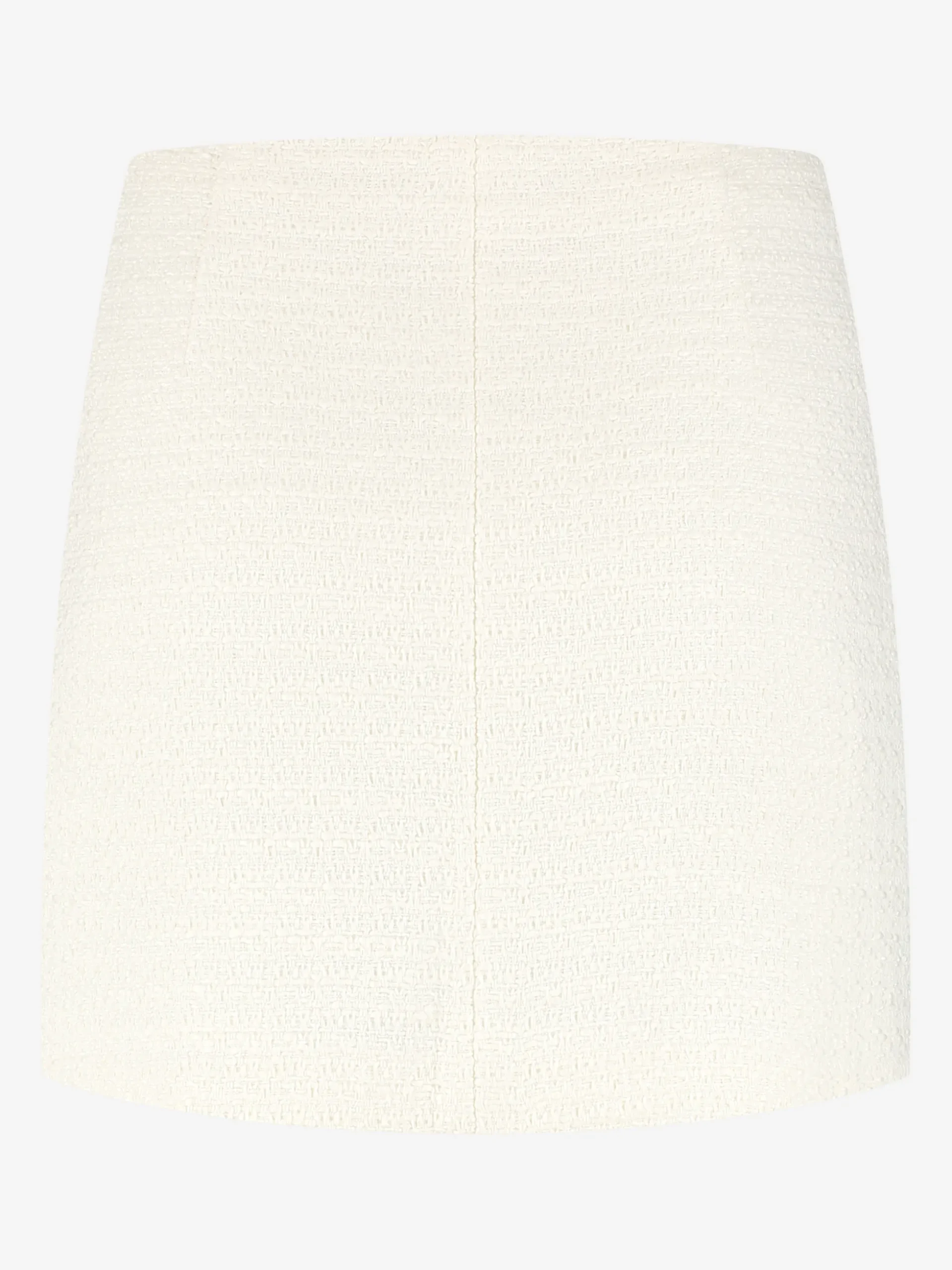 Korte tweed rok met N-knopen en glimmende biezen