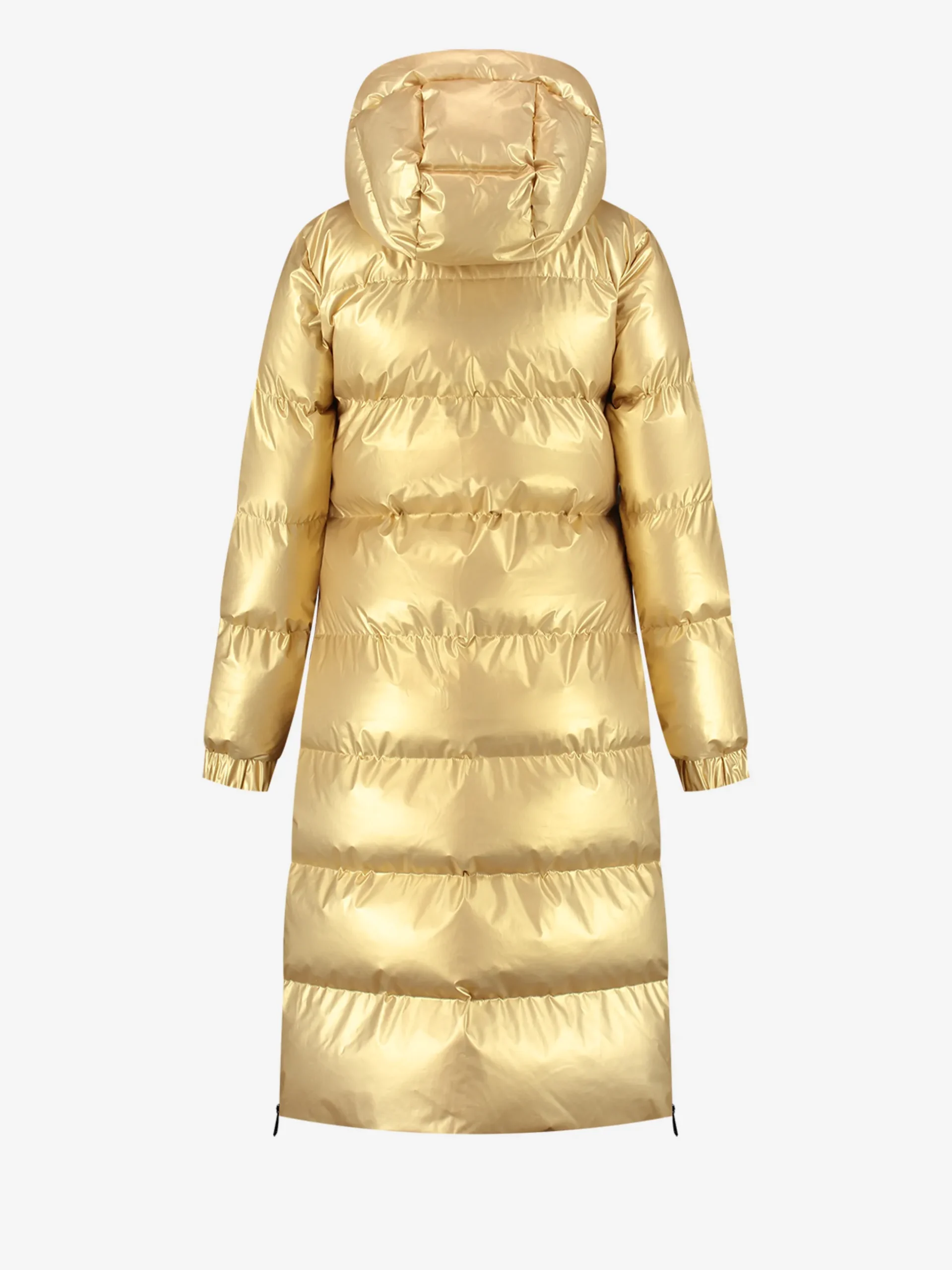 Lange puffer jas met metallic look