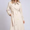 Lange trenchcoat met melange patroon en ceintuur
