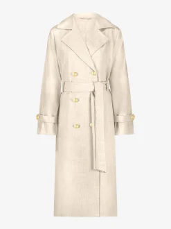 Lange trenchcoat met melange patroon en ceintuur