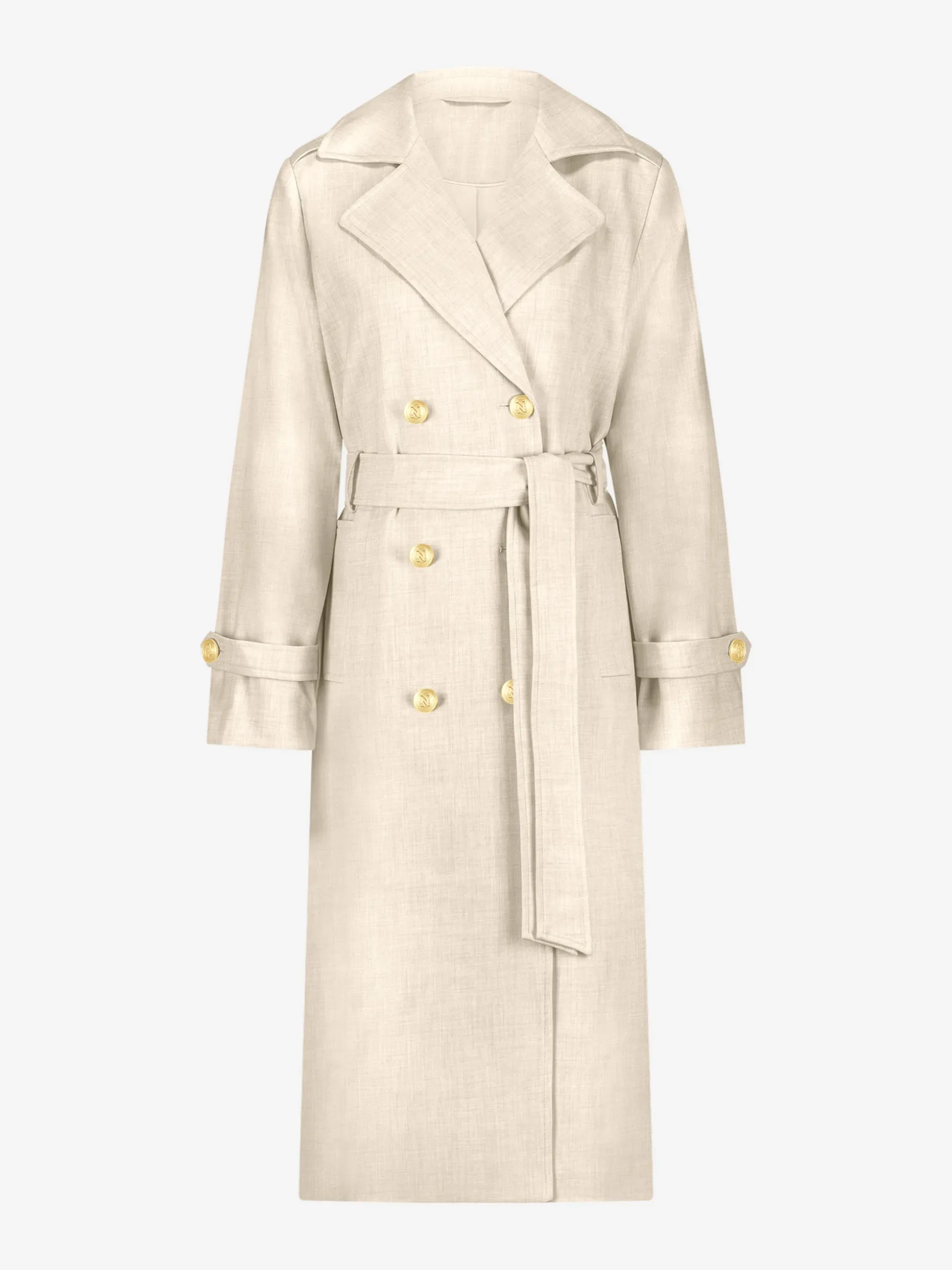 Lange trenchcoat met melange patroon en ceintuur