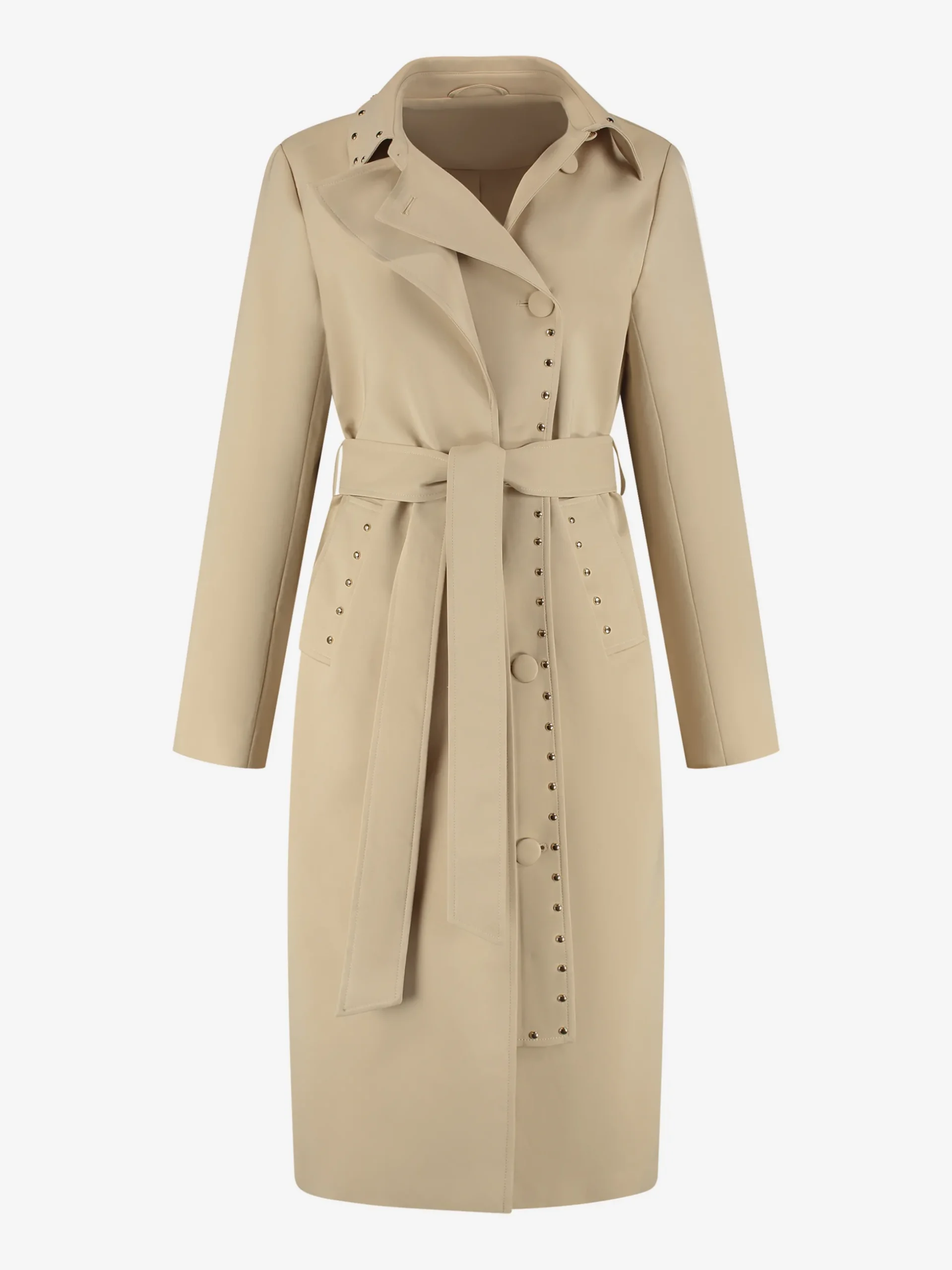 Lange trenchcoat met tweelaags effect en studs